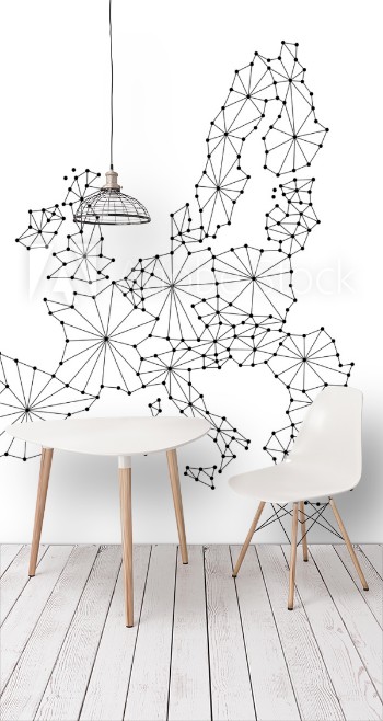 Picture of European Union map of polygonal mosaic lines network rays and dots vector illustration